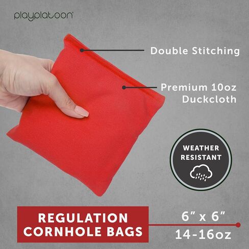 أكياس Play Platoon Cornhole مقاومة للطقس - مجموعة من 8 أكياس فول تنظيمية للرمي - أكياس حبوب الذرة ذات الحجم الاحترافي والوزن بلونين لجميع الأحوال الجوية مع حقيبة حمل in Saudi Arabia
