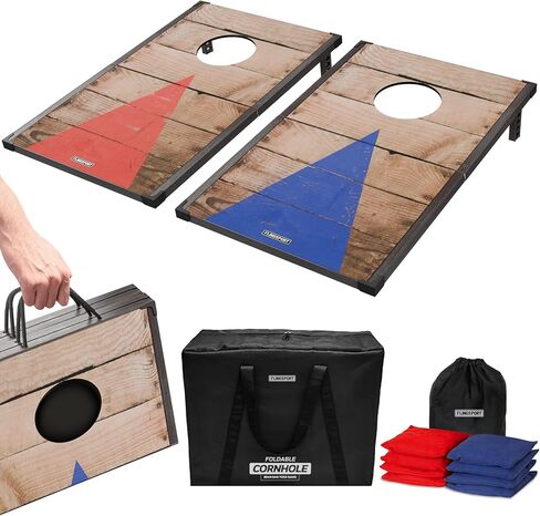 Foldable Cornhole Board Set 24"x15", Wooden MDF Portable Corn Hole Sets Incl. 2 Boards 8 Bean Bags Canvas Material, & Travel Case, Perfect for Indoor & Outdoor Lawn Games, Gifts for Adults & Kids in Saudi Arabia