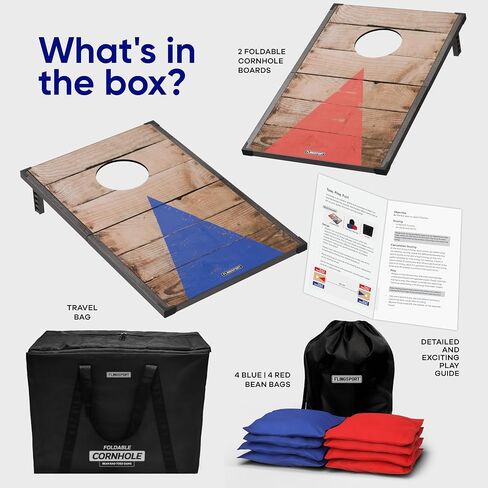 Foldable Cornhole Board Set 24"x15", Wooden MDF Portable Corn Hole Sets Incl. 2 Boards 8 Bean Bags Canvas Material, & Travel Case, Perfect for Indoor & Outdoor Lawn Games, Gifts for Adults & Kids in Saudi Arabia