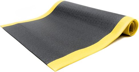 سجادة أرضية مضادة للتعب من بيرتيك (صنع في الولايات المتحدة الأمريكية)، عرض 3 أقدام × طول 8 أقدام × سماكة 3/8 بوصة، سطح علوي منسوج، أسود مع حدود صفراء، متوافق مع RoHS وREACH in Kuwait