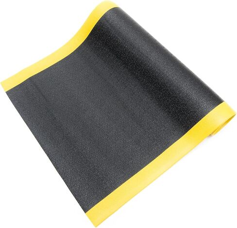 سجادة أرضية مضادة للتعب من بيرتيك (صنع في الولايات المتحدة الأمريكية)، عرض 3 أقدام × طول 8 أقدام × سماكة 3/8 بوصة، سطح علوي منسوج، أسود مع حدود صفراء، متوافق مع RoHS وREACH in Kuwait