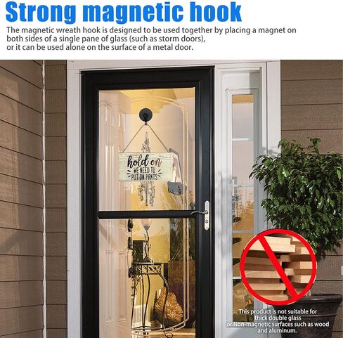 2Pcs Magnetic Garland Wreath Metal Hook Hanger Heavy Duty Front Door Hanging Tool, Damage Free Hooks for Hanging, Suitable for Glass Doors Storm Doors in Saudi Arabia