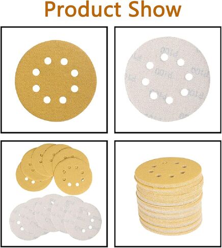 5 Inch 8 Hole Hook-and-Loop Gold Sanding Discs 100 Grit Premium Aluminum Oxide Sanding Discs 100 Pack in Saudi Arabia