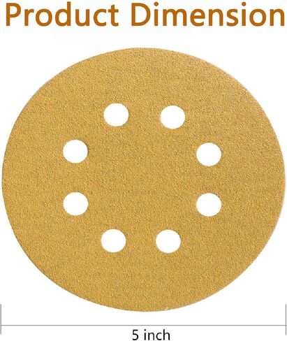 5 Inch 8 Hole Hook-and-Loop Gold Sanding Discs 100 Grit Premium Aluminum Oxide Sanding Discs 100 Pack in Saudi Arabia