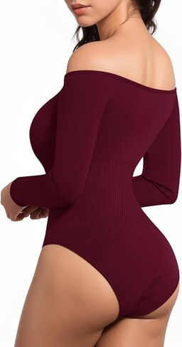 بدلة للجسم MANGOPOP بدون أكتاف وأكمام طويلة، ملابس داخلية للتحكم في البطن، ملابس علوية مضلعة بدون خياطة in Kuwait