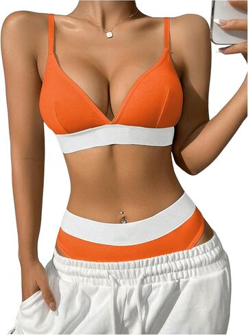 COZYEASE Women's 2 Piece Outfits Colorblock Camisole Bra and Low Rise Briefs Sporty Lingerie Set in Saudi Arabia