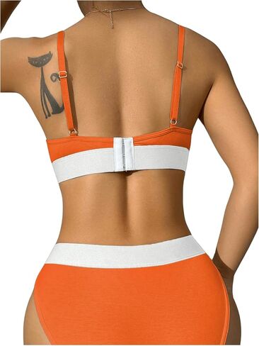 COZYEASE Women's 2 Piece Outfits Colorblock Camisole Bra and Low Rise Briefs Sporty Lingerie Set in Saudi Arabia