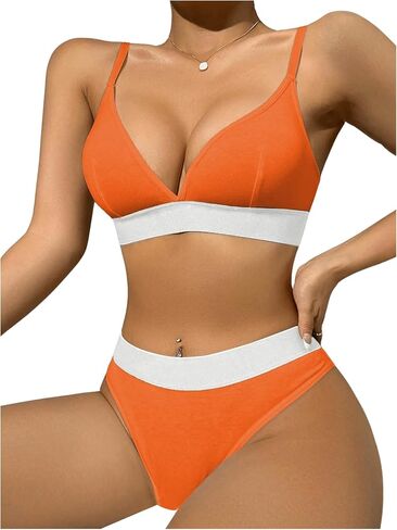 COZYEASE Women's 2 Piece Outfits Colorblock Camisole Bra and Low Rise Briefs Sporty Lingerie Set in Saudi Arabia