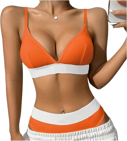 COZYEASE Women's 2 Piece Outfits Colorblock Camisole Bra and Low Rise Briefs Sporty Lingerie Set in Saudi Arabia