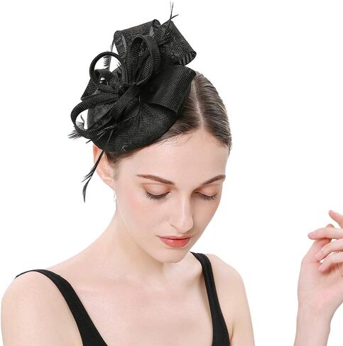 BUYITNOW الساحرة ريشة قطع زينة عقال المعاوضة رباط شعر شبكي لحفلات الزفاف كوكتيل قبعة حفلة ديربي المأدبة الملكية in Saudi Arabia