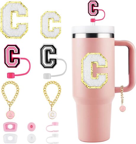 12 Pcs Cup Accessories Set for Stanley Cup 30&40 Oz Initial Straw Cover Personalized Handle Letter Charms in Saudi Arabia