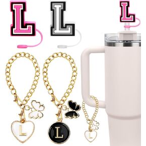 4PCS Compatible with Stanley Cup Accessories, 2PCS 0.4"/10MM Straw Cover Cap for Stanley Cup and 2PCS Butterfly Letter Charms for Stanley Cups 30&40 Oz, Straw Toppers for Stanley Cups (Letter J)