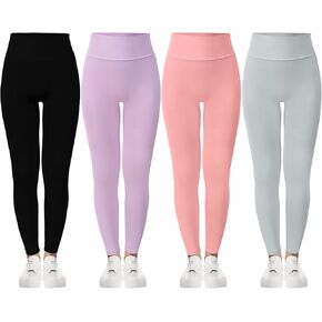 Boyiee 4 Pcs Girls High Waisted Workout Leggings Kids Athletic Dance Yoga Running Pants Dance Tights for Girls