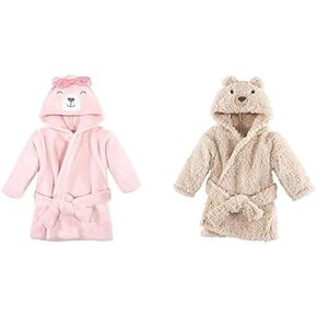 Hudson Baby Girl Plush Animal Face Bathrobe 2-Pack, Bows Miss Monkey