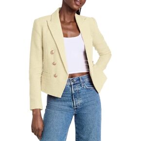 Cicy Bell Women Double Breasted Cropped Blazer Jackets Lapel Open Front Long Sleeve Business Suit Jackets with Pocket