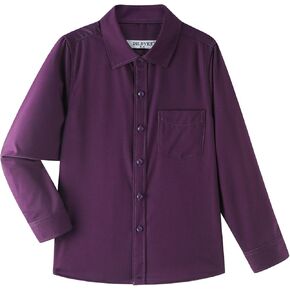 DILBYKE Boys’ Long Sleeve Dress Shirt Solid Button Down Uniform Uniform Woven Shirts with Tie