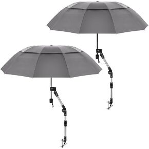 2 Pcs Large Double Canopy Beach Umbrella with Adjustable Clamp Inverted Golf Umbrella Portable Compact Sun Umbrella for Chair Stroller Golf Cart Patio Fishing
