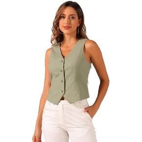 Allegra K Vest Waistcoat for Women's Fashion Sleeveless Button Down V Neck Crop Top Summer Vest