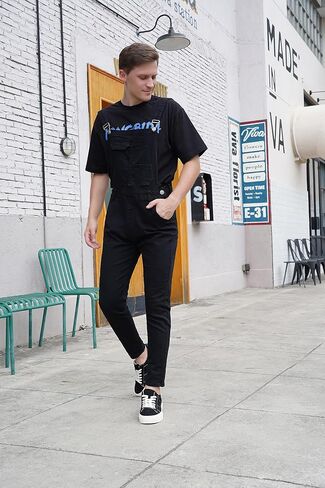 LONGBIDA Men's Denim Bib Overalls Fashion Slim Fit Jumpsuit with Pockets in Kuwait