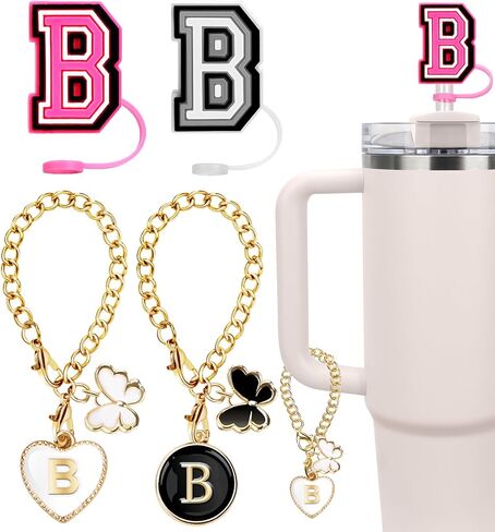 4PCS Compatible with Stanley Cup Accessories, 2PCS 0.4"/10MM Straw Cover Cap for Stanley Cup and 2PCS Butterfly Letter Charms for Stanley Cups 30&40 Oz, Straw Toppers for Stanley Cups (Letter J) in Saudi Arabia
