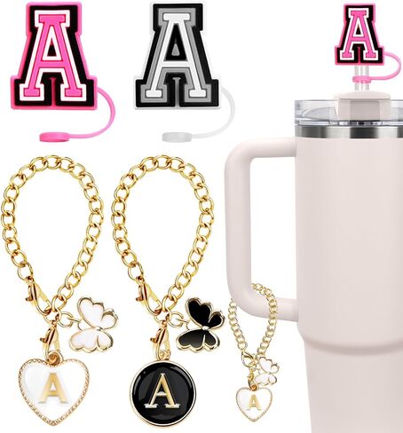 4PCS Compatible with Stanley Cup Accessories, 2PCS 0.4"/10MM Straw Cover Cap for Stanley Cup and 2PCS Butterfly Letter Charms for Stanley Cups 30&40 Oz, Straw Toppers for Stanley Cups (Letter J) in Saudi Arabia