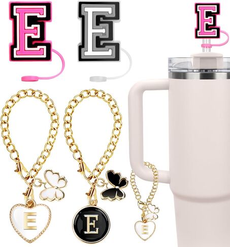 4PCS Compatible with Stanley Cup Accessories, 2PCS 0.4"/10MM Straw Cover Cap for Stanley Cup and 2PCS Butterfly Letter Charms for Stanley Cups 30&40 Oz, Straw Toppers for Stanley Cups (Letter J) in Saudi Arabia