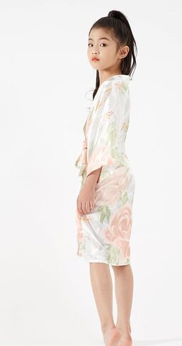 QXQTER Girls Floral Silk Kimono Robe Wedding Flower Girl Robes Dressing Gown Bathrobes Housecoat in Saudi Arabia