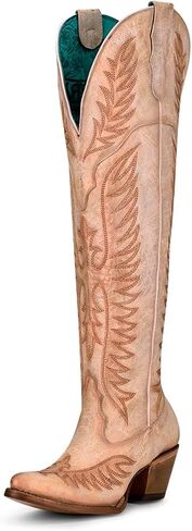 Corral Boots Womens Ld Embroidery & Tall Snip Toe Casual Boots Over the Knee High Heel 3" & Up - Beige in Saudi Arabia