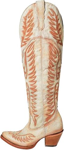Corral Boots Womens Ld Embroidery & Tall Snip Toe Casual Boots Over the Knee High Heel 3" & Up - Beige in Saudi Arabia