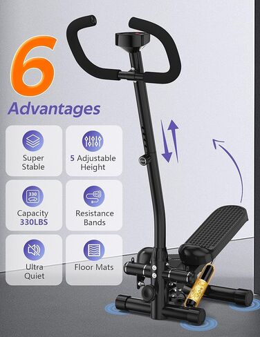 أميكوس ميني ستيبر للتمرين، سلالم هيدروليكية قابلة للتعديل بارتفاع مع شريط مقاومة للمنزل، سعة وزن 330 رطل in Kuwait