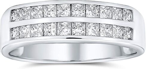 Art Deco Pink Blue Clear AAA Cubic Zirconia Half Eternity Channel Set Princess Cut CZ Dome 3 Row Wide Statement Wedding Band Ring For Women .925 Sterling Silver Comfort Fit 8MM in Saudi Arabia