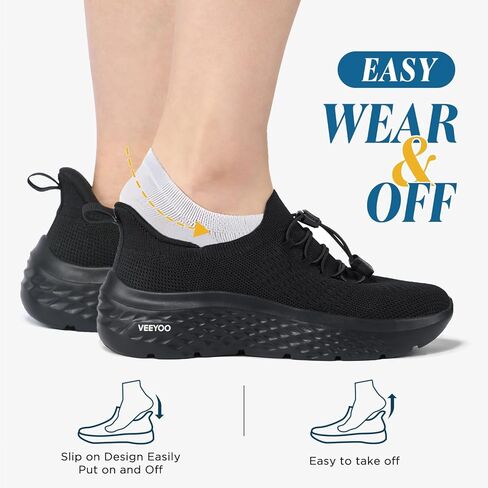 حذاء VEEYOO للسيدات سهل الارتداء مع دعم للقوس، أحذية رياضية خفيفة الوزن للجري، أحذية تنس شبكية مسامية غير قابلة للانزلاق لصالة الألعاب الرياضية والسفر والعمل الكاجوال in Kuwait
