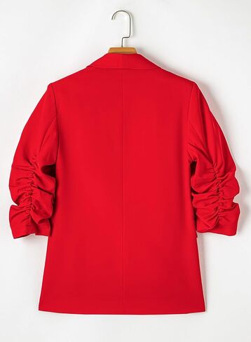Happy Sailed Womens 3/4 Ruched Sleeve Blazer 2024 Trendy Open Front Work Office Suit Jackets Casual Business Outfits in Saudi Arabia