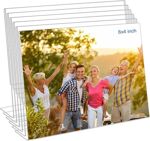 إطارات صور أكريليك مقاس 4 × 6، مجموعة مكونة من 6 إطارات شفافة من الأكريليك الشفاف بدون إطار هدية لعرض سطح المكتب، أو صورة قائمة رأسية أو حامل لافتة عرض مع إدراجات للمكتب المنزلي in Kuwait