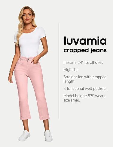 Luvamia كابري جينز للنساء عالي الخصر سليم مستقيم بسط الدينيم كابري السراويل جيوب فيلت جينز عادية اقتصاص in Kuwait