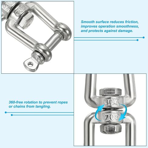 PATIKIL Double Ended Swivel M4 Working Load 133kg/293lbs, 2Pcs 304 Stainless Steel Eye and Jaw Swivel Shackle Ring Connector for Marine Mooring Hanging in Saudi Arabia