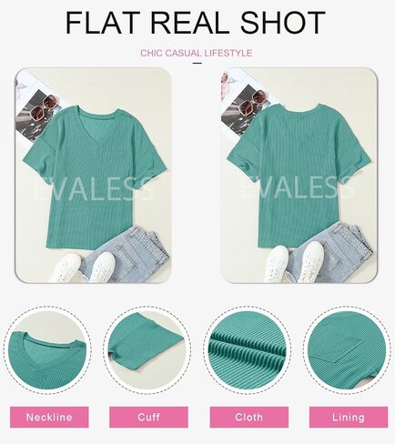 قمصان نسائية عصرية بأكمام قصيرة من EVALESS بلوزات محبوكة كبيرة الحجم مثيرة بياقة على شكل V بلوزات نسائية فضفاضة غير رسمية in Kuwait