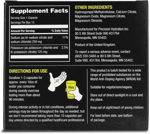 Precision Hydration SweatSalts - 15 Blister Packed (Waterproof) Electrolyte/Salt Capsules - Combat Cramp - All Natural Digestion-Friendly Formula - Gluten Free, Vegan/Vegetarian Friendly in Saudi Arabia