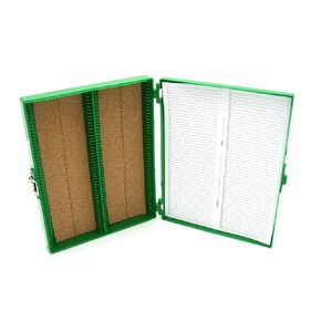 Heathrow Scientific HD15994B Green Cork Lined 100 Place Microscope Slide Box, 8.25" Length x 7" Width x 1.3" Height