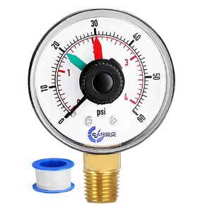 Water Pressure Gauge for Swimming Pool Filter, Spa, Aquarium, 60psi Plumbing Clean Filter Indicator with Dual Display & 1/4" NPT Brass Lower Connection with TEFLON