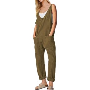 EXLURA Womens High Roller Denim Bib Jumpsuits Casual Loose Sleeveless Baggy Overalls Jeans Pants Jumpers with Pockets
