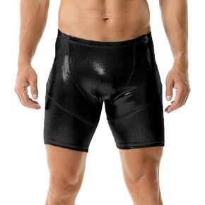 YOOBNG Mens Faux Leather Boxer Shorts Wet Look Flat Front Shorts Skiny Short Pants Clubwear