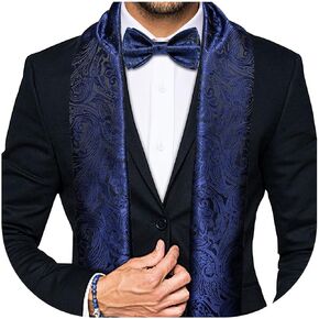 YOHOWA 2PCS Scarf Pre-Tied Bow Tie Set Men/Women Fashion Silk Lightweight Feeling Print Soft Scarves Neckerchief Wraps Gift