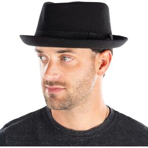 Funky Junque Fedora Hats for Men Premium Wool Women Structured Black Bowler Pork Pie Short Brim Vintage Trilby Stetson