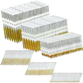 800 Count 21 Degree Framing Nails Ring Shank Nails for Use in All Pressure Treated Lumber, Flat D Head, Galvanized, Plastic Row Fixed (2''，2-1/2''，3''，3-1/2'')