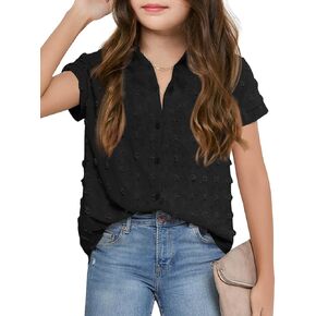 Haloumoning Girls Button Down Shirts Short Sleeve Kids Casual Chiffon Blouse Summer Tops T-Shirt in Kuwait