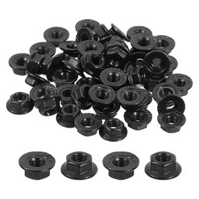 uxcell M10x1.25mm Serrated Flange Hex Lock Nuts, 20Pcs 304 Stainless Steel Non-Slip Metric Hexagon Flange Nut, Full Thread, Bright Finish, Black