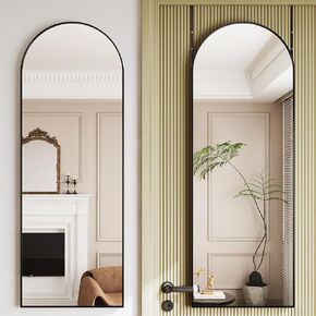 Over The Door Mirror Full Length,48"x14"Full Length Mirror for Door,Over Door Mirror,Mirrors for Bedroom,Hanging Mirror for Door,Arched Mirror Black,Aluminum Alloy Frame(Black)