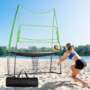 DWVO Volleyball Practice Net System, Height Adjustable Volleyball Hitting Net for Backyard Park, Indoor Outdoor Use, Portable Spike Training Equipment for Teenager Adult