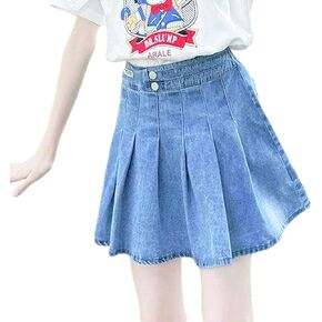 YaYabroe 4-13 Years Jeans Skirts for Teen Girls High Waist A Line Blue Elastic Pleated Denim Skirt